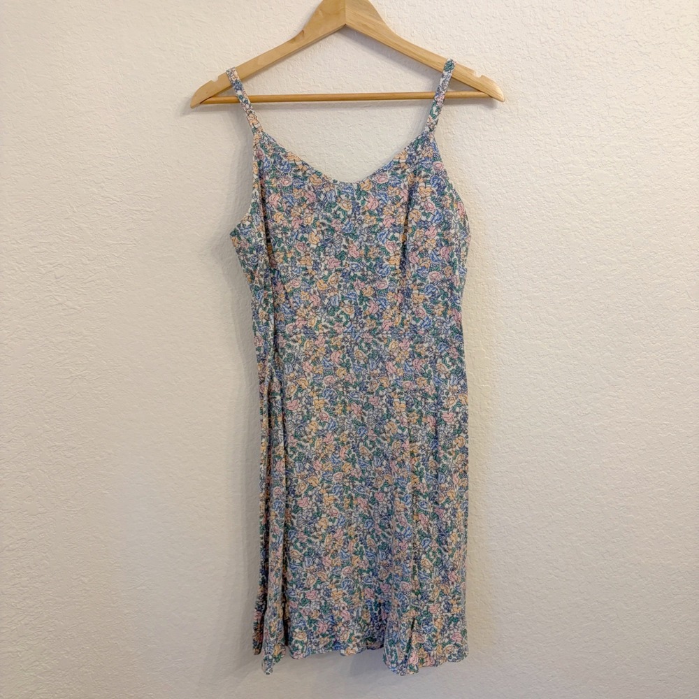 Old Navy Ditsy Floral Mini Dress M Linen Blend Cottagecore Smocked Fit & Flare - Picture 3 of 11